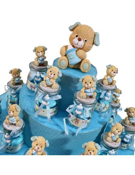 Torta bomboniere Battesimo portabarattoli animaletti cagnolini| Sindy Bomboniere
