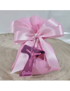 Sacchetti Comunione bambina tau personalizzato rosa