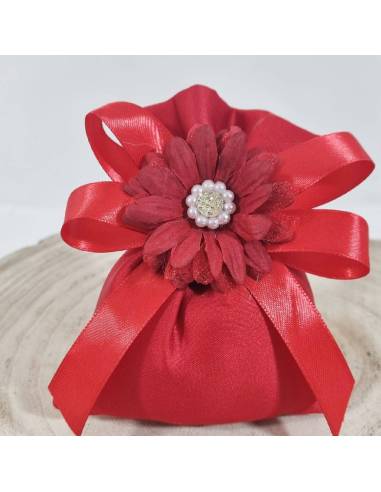 Sacchetti Cresima eleganti con fiore di strass e perle