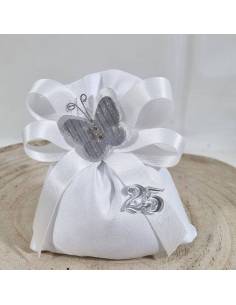 Sacchetti bomboniere anniversario matrimonio farfalla argentata