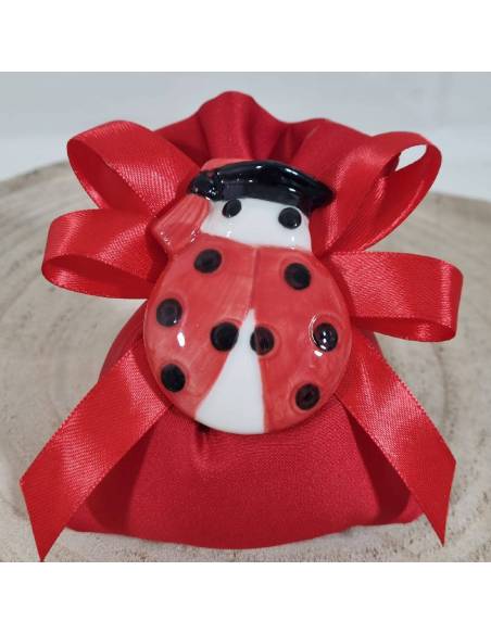 Sacchetti laurea originali coccinella ceramica made in Italy| Sindy Bomboniere