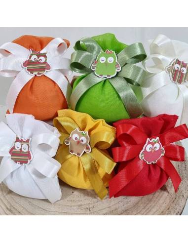 Sacchetti bomboniere Comunione gufetti in legno simpatici e glitterati