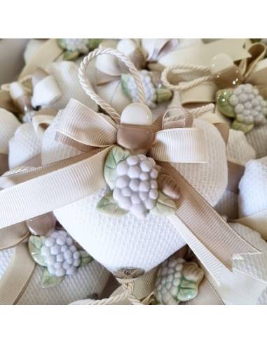 Sacchetti Comunione a cuore confezionati magnete in ceramica