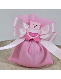 Sacchetti nascita bimba rosa orsetto legno decorazione