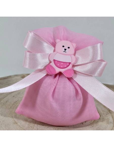 Sacchetti nascita bimba rosa orsetto legno decorazione