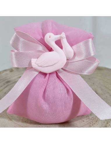 Sacchetti nascita bimba cicogna rosa gessetto