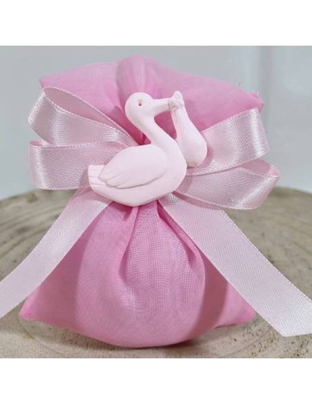 Sacchetti nascita bimba cicogna rosa gessetto