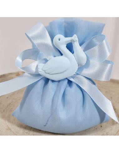 Sacchetti nascita maschietto cicogna celeste gessetto