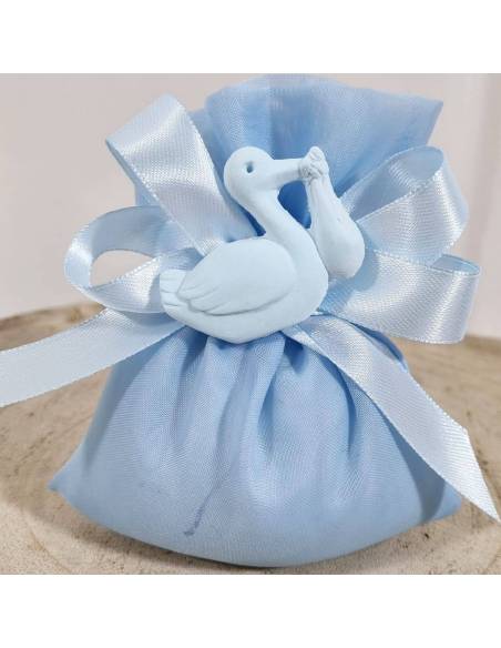 Sacchetti nascita maschietto cicogna celeste gessetto