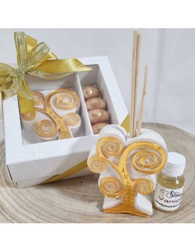 Profumatori bomboniere albero della vita personalizzato e dorato