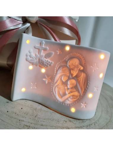 Bomboniere Battesimo sacre ceramica satinata lampada luce led