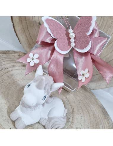 Bomboniere tema unicorno confezione a vista con farfalla esterna elegante