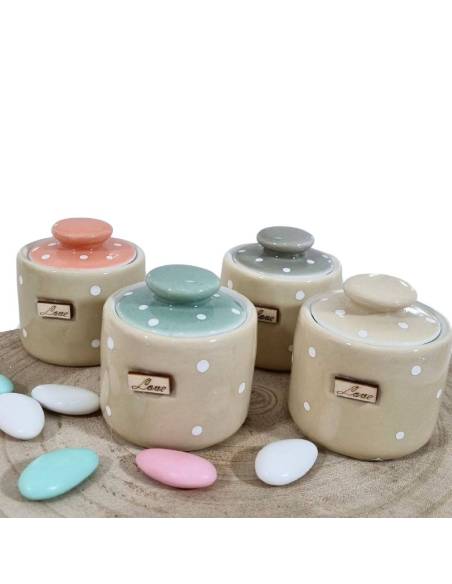Vasetti ceramica bomboniere scritta Love in legno