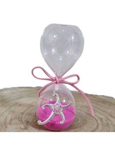 Clessidra Battesimo bimba polvere rosa e stella marina