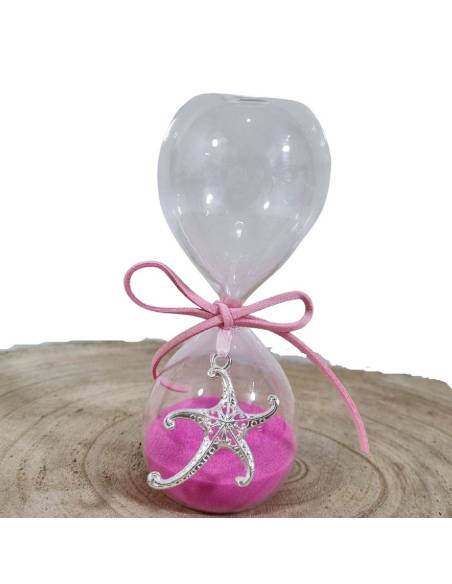 Clessidra Battesimo bimba polvere rosa e stella marina