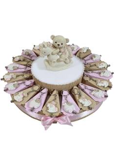 Torta bomboniere orsetti bimba portachiavi campanellino