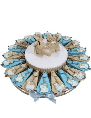 Torta bomboniere orsetti portachiavi bimbo campanellino