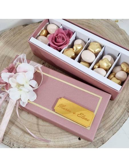 Rose stabilizzate bomboniere confettata personalizzata rosa antico