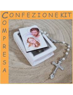Rosario come bomboniera Battesimo scatola vangelo Sacra Famiglia