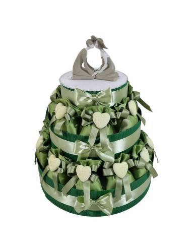 Torta bomboniere matrimonio sacchetti cuore verde| Sindy Bomboniere