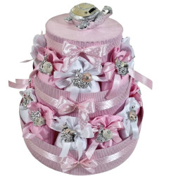 Torta bomboniere portasacchetti animaletti argentati femmina