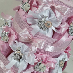 Torta bomboniere portasacchetti animaletti argentati femmina 2