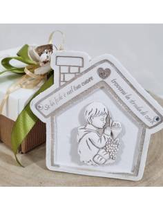 Bomboniere Comunione maschio casetta con frase incisa