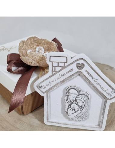 Bomboniere Sacra Famiglia moderna statuetta a forma di casetta