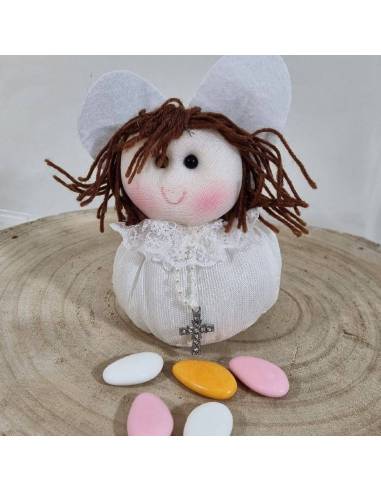 Sacchetti Comunione bambola con collana di perle e crocifisso