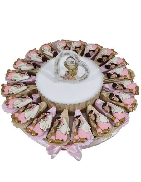 Torta bomboniere Comunione bambina in preghiera a calamite