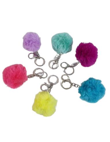 Portachiavi bomboniere pon pon colorati in acciaio con perla di strass