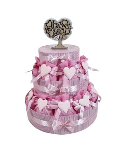 Torta bomboniere Battesimo bimba sacchetti gessetto cuore rosa