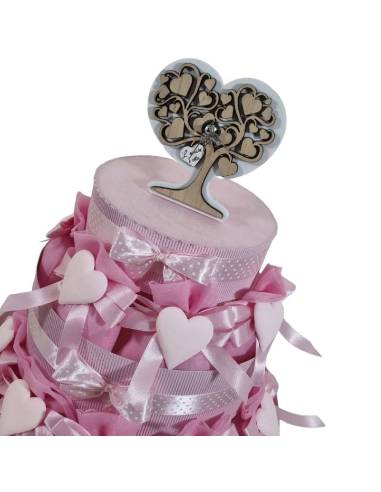 Torta porta bomboniere sacchetti rosa confezionati cuore