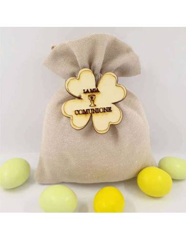 Sacchetti Prima Comunione a 0,99 centesimi quadrifoglio in legno