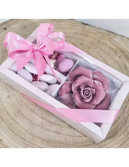 Bomboniera ceramica rosa scuro lucido confezione a vista