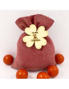 Sacchetti cresima economici applicazione legno quadrifoglio