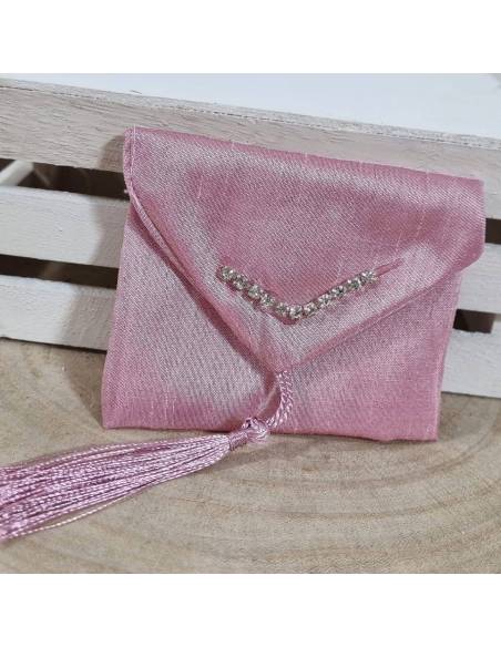 Sacchetti bomboniere eleganti a busta con nappa rosa