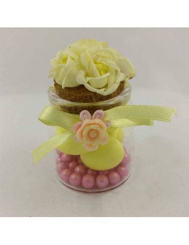 Vasetto portaconfetti Comunione tappo con fiori gialli| Sindy Bomboniere