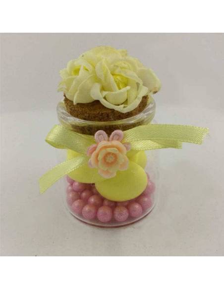 Vasetto portaconfetti Comunione tappo con fiori gialli| Sindy Bomboniere