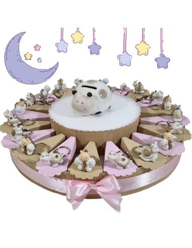 Torta di bomboniere offerta animaletti portachiavi completi