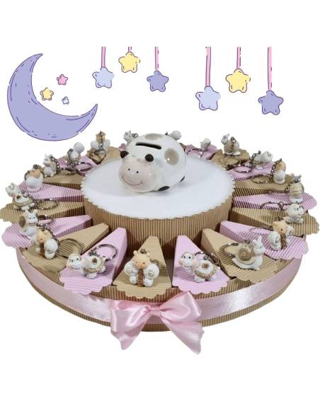 Torta di bomboniere offerta animaletti portachiavi completi