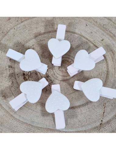 Segnaposto matrimonio mollette cuori bianchi 24 pezzi