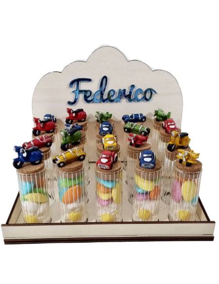 Portaconfetti bomboniere automezzi con cesto nome personalizzato