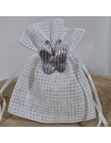 Sacchetti portaconfetti argentati farfalla strass