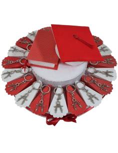 Torta bomboniere laurea compasso portachiavi complete