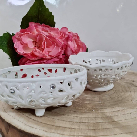 Bomboniere ceramica bianca scatola traforata