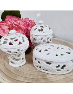 Bomboniere matrimonio scatola ceramica bianca traforata