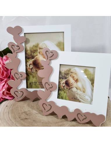 Portafoto bomboniere matrimonio cuori in legno