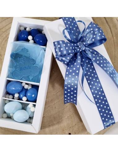 Orsetti per bomboniere azzurro in plexiglass con cuore