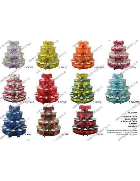 STRUTTURA TORTA BOMBONIERA 60 FETTE BICOLORE PORTACONFETTI FAI DA TE CONFEZIONE